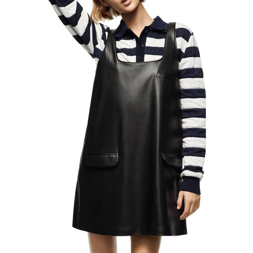 Zara Faux Vegan Leather Pinafore Overall Dress Women's Size Medium